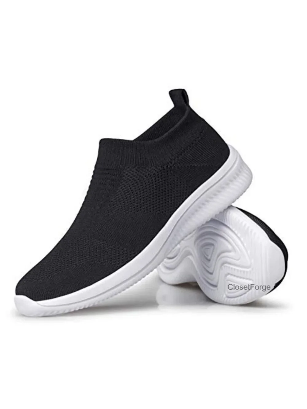 Pull-On Knit Walking Sneakers Lightweight Breathable Athletic Shoes for Women